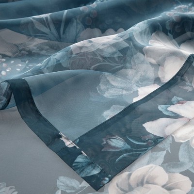 Navy Floral Twist Tab Top Sheer Polyester Curtain Panel