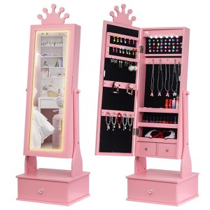 Kids Jewelry Cabinet with Full-Length Mirror, Freestand Mirror with Storage Drawers, Kids Vanity Dress Up Mirror - 1 of 4