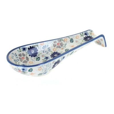 Blue Rose Polish Pottery Carnival Large Spoon Rest