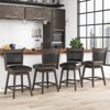 Tangkula 25" Bar Stools Set of 4 Upholstered Swivel Bar Chairs with Ergonomic Back Footrest & Rubber Wood Legs Wooden Faux Leather Counter Height - 4 of 4