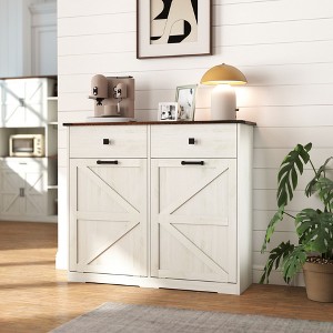 Okak Farmhouse Style Double Tilt Out Trash Cabinet with Trash Cans & Drawers,Storage Laundry Recycling Cabinet for Bedroom,Dining Room - 1 of 4