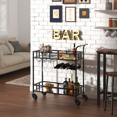 Bar Cart Gold, Home Bar Serving Cart, Wine Cart with 2 Mirrored Shelves, Wine Holders, Glass Holders, for Kitchen, Dining Room