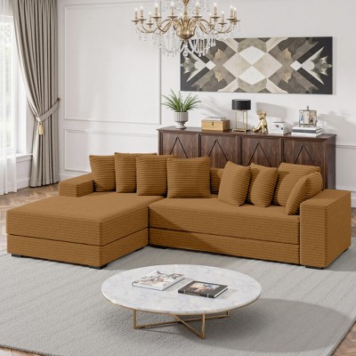 MOONMISS 110"L-Shape Modern Sectional Cloud Sofa with Chaise, Extra Large Sleeper Couches Corduroy with 8pcs Pillows for Living Room, Bedroom