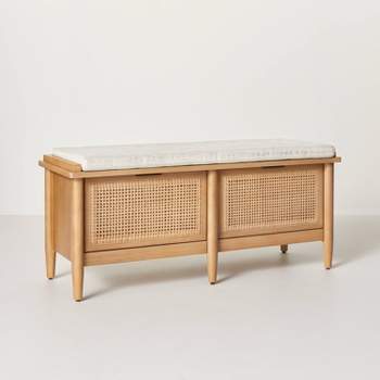 Modular Wood & Cane Entryway Storage Bench with Cushion - Natural/Cream - Hearth & Hand™ with Magnolia