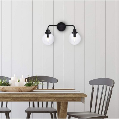 Elegant Black Metal and Glass 2-Light Dimmable Bath Sconce