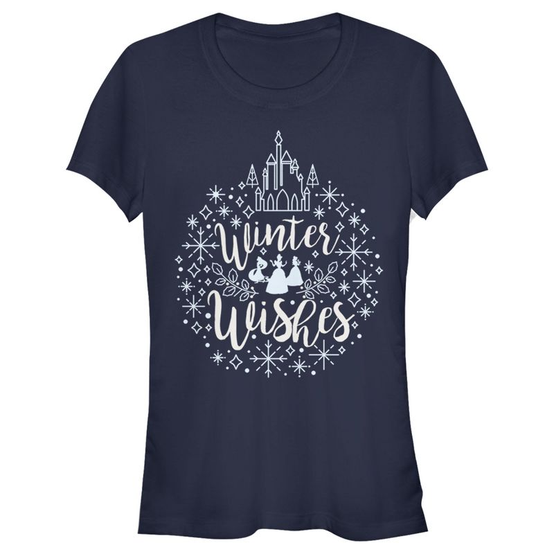 Juniors Womens Disney Princesses Winter Wishes T-Shirt, 1 of 5