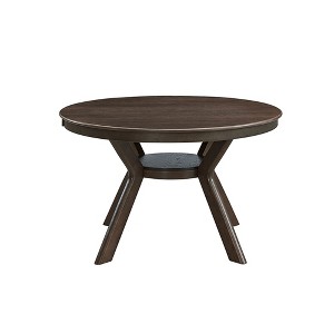Gulches 47.24" Round Dining Table for 4-6, Rubber Wood Trestle Base, MDF Veneer Top, Modern Dark Brown Design for Dining/Living Room - 1 of 4
