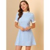 Allegra K Women's Summer Ruffle Neck Lace Panel Short Sleeve Check Gingham Dress - 3 of 4