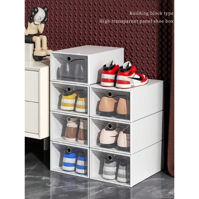 1/5 White Foldable Shoe Box And Storage Box For Sorting Tennis Shoes, Heels And Other Shoes Stackable Drawer-Type Clamshell Dustproof Shoe Rack