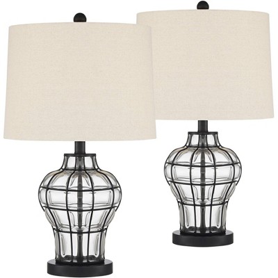 360 Lighting Hudson 23" High Small Modern Accent Table Lamps Set of 2 WiFi Smart Socket Dark Bronze Clear Metal Glass Living Room Bedroom Bedside