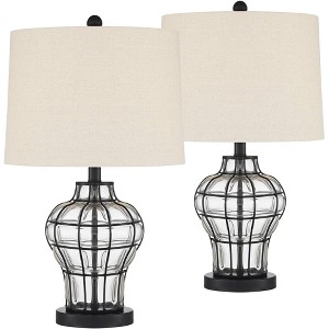 360 Lighting Hudson 23" High Small Modern Accent Table Lamps Set of 2 WiFi Smart Socket Dark Bronze Clear Metal Glass Living Room Bedroom Bedside - 1 of 4