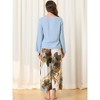 cheibear Womens 2pcs Long Sleeve Capri Pants Floral Lounge Set Sleepwear Pajama Sets - 3 of 4