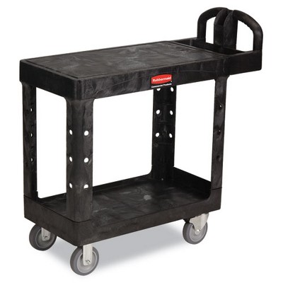 Rubbermaid Commercial Flat Shelf Utility Cart, Plastic, 2 Shelves, 500 lb Capacity, 19.19" x 37.88" x 33.33", Black