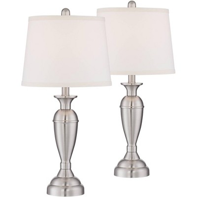 Regency Hill Traditional Table Lamps Set of 2 with WiFi Smart Sockets Brushed Nickel White Drum Shade Living Room Bedroom Bedside