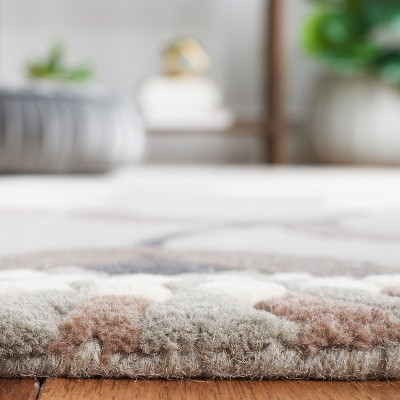 Grey and Ivory Floral Hand-Tufted Wool Area Rug
