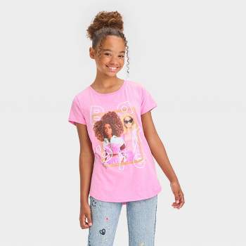 Little Girls Barbie Peplum Sweatshirt and Leggings - Pink