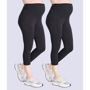 Women's High Waist Over the Belly Active Pocket Crop Legging | Motherhood Maternity - 1 of 4