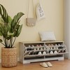 Lyngins Antique White Shoe Bench, Entryway Bench with Flip-Top Drawer & Adjustable Shelves, Storage Bench for Hallway & LivingRoom - 2 of 4