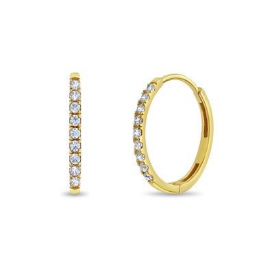 Girls' Clear CZ Encrusted Hoops 14k Gold Earrings - In Season Jewelry