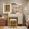 Dresser Set, 4 Drawers with Electrical Outlet, Sliding Mirror, Lighting, Stool, Open Shelf, 3 Color Light Modes, White - 3 of 4