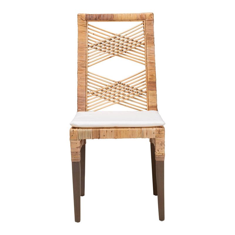 2pc PoltakRattan Dining Chair Set Brown - bali & pari: Mahogany Frame, Upholstered Cushion, Bohemian Style, 4 of 12
