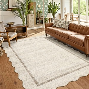 Scalloped Edge Area Rugs for Living Room Bedroom Modern Washable Rug Soft Non Slip Low Pile Carpet Home Decor - 1 of 4