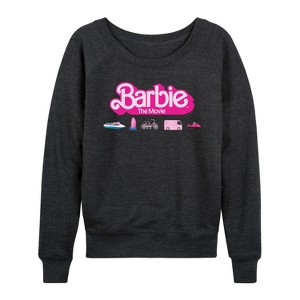 Women's - Barbie - Barbie Transportaion Vehicles Lightweight French Terry Wide Neck Long Sleeve Shirt - 1 of 4