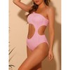 INSPIRE CHIC Women's One Shoulder Asymmetric Waist Cutout Ribbed Swimwear Monokini One Piece - 2 of 4