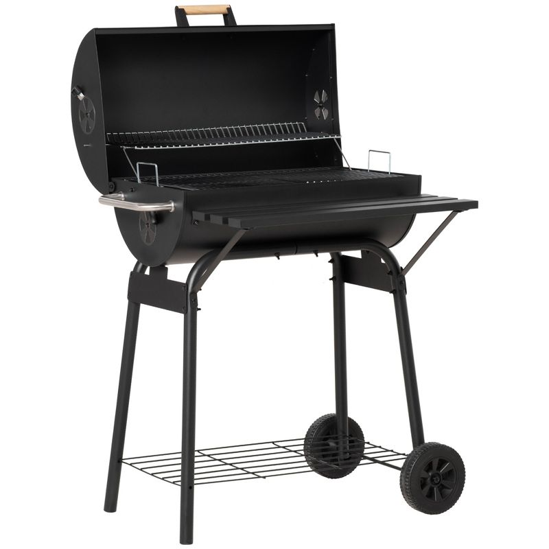Outsunny 30" Portable Charcoal BBQ Grill Carbon Steel Outdoor Barbecue with Adjustable Charcoal Rack, Storage Shelf, Wheel, for Garden Camping Picnic, 4 of 7