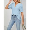 Clearlove Womens Puff Short Sleeve Casual Blouses V Neck T-Shirt Hollow Out Business Tops - 4 of 4