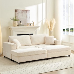Mjkone Corduroy Comfy Chaise Lounge Deep Seat Sleeper Sofa Chair with Storage Ottoman,Upholstered Single/Loveseat Sofa - 1 of 4