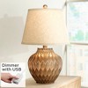 360 Lighting Accent Urn Table Lamp with USB Charging Port 22" High Warm Bronze Drum Shade for Living Room Desk Bedroom House - 2 of 4