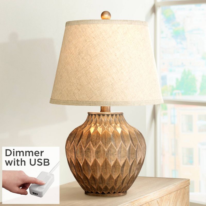 360 Lighting Accent Urn Table Lamp with USB Charging Port 22" High Warm Bronze Drum Shade for Living Room Desk Bedroom House, 2 of 9