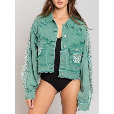 Women's Cropped Relaxed Fit Embellished Jacket - POL