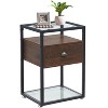 VECELO Nightstand Set of 1, Glass Top Bedside Table with Drawer & Shelf for Living Room or Bedroom, Black/Brown - 2 of 4