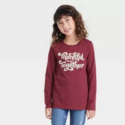 Girls' 'Thankful' Long Sleeve Graphic T-Shirt - Cat & Jack™ Burgundy XL