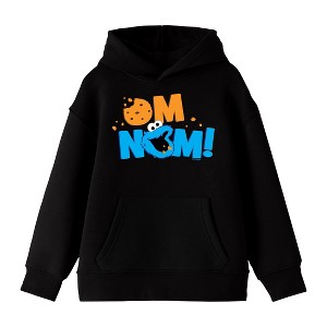 Sesame Street On Nom Cookie Monster Text Youth Black Long Sleeve Hooded Sweatshirt - 1 of 3