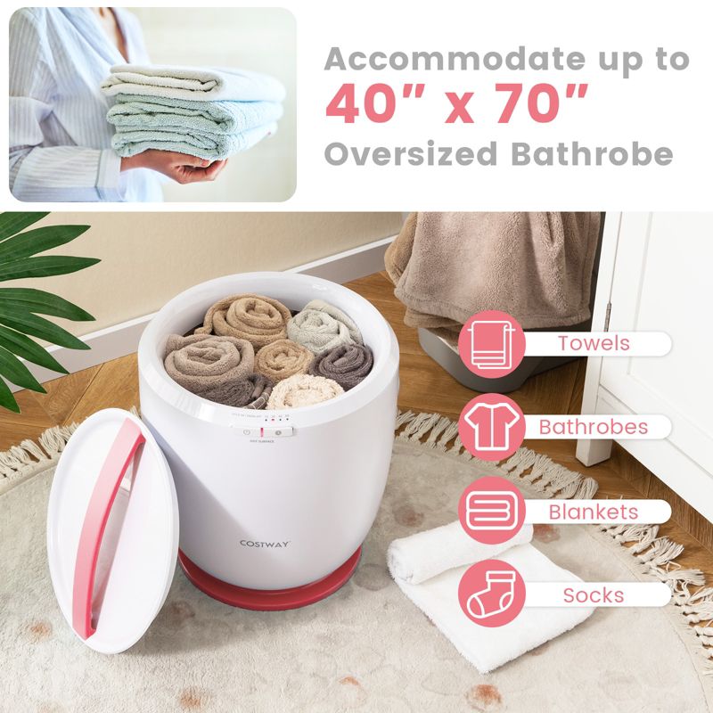 Costway Countertop Towel Warmer Bucket with Aromatherapy Holder Auto Shut Off & Timer Pink/Blue, 2 of 11