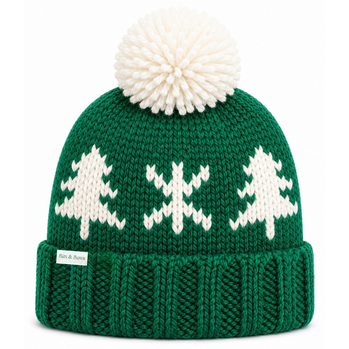 Bits & Bows Unisex Evergreen Bobble Hat, Green/Ivory