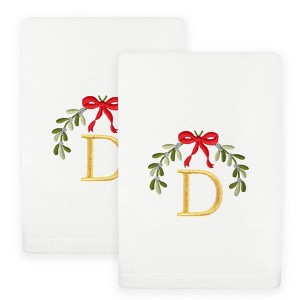 Linum Home Textiles Christmas MISTLETOE MONOGRAM - Embroidered Luxury 100% Turkish Cotton Hand Towels (Set of 2) - 1 of 2