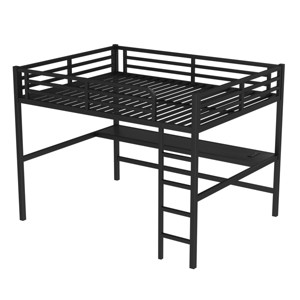 TopComfy Beds Queen Size Loft Bed Black Heavy Duty Bedroom Furniture Metal Frame Multifunctional Compact for Bedroom, Black, 63"*68.9"*95.68" - 1 of 4