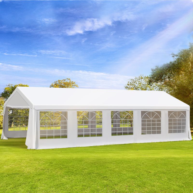 Outsunny Large Outdoor Carport Canopy Party Tent with Removable Protective Sidewalls & Versatile Uses, White, 3 of 11
