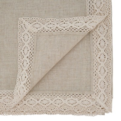 Natural Linen and Polyester Lace Border Rectangular Tablecloth
