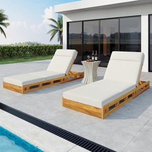 Christopher Knight Home Moreno Outdoor Acacia Wood Adjustable Chaise Lounge with Water-Resistant Cushion (Set of 2) - 1 of 4