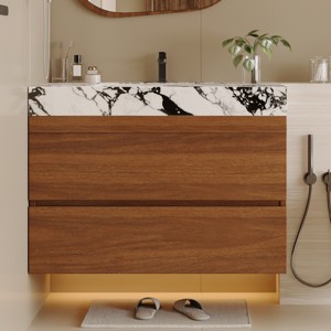 29.9" Floating Bathroom Vanity with Sintered Stone Top & Ceramic Sink, Modern Wall Mounted Cabinet for Small Spaces-3irtyhousy - 1 of 4