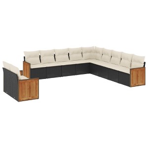 vidaXL 11 Piece Patio Sofa Set with Cushions Black and Cream Poly Rattan - Without Table - 1 of 4