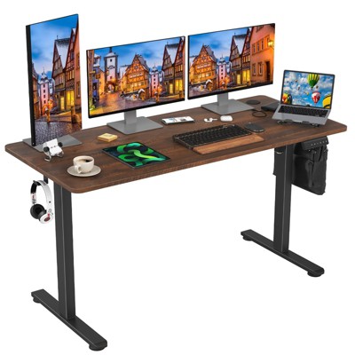 Lirago,Electric Adjustable Height Standing Desk with Splice Board - Home Office Desk for Healthy Work Lifestyle-Brown