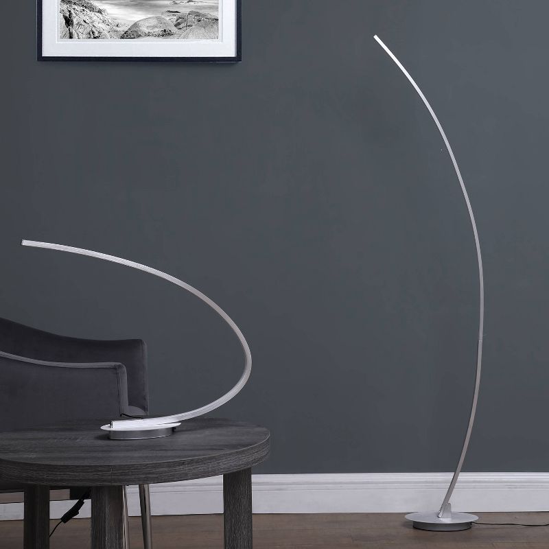 62.25&#34; Modern Arc Metal Tube Floor Lamp (Includes LED Light Bulb) Silver - Ore International, 6 of 8