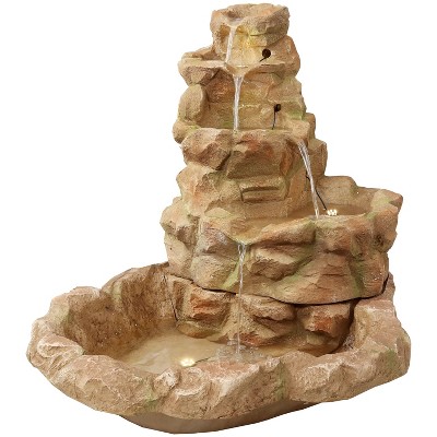 Sunnydaze 41"H Electric Fiberglass Stone Springs Outdoor Water Fountain with LED Lights