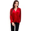 Anna-Kaci Women's Velvet Blouse with V-Neck and Button Detail - 4 of 4